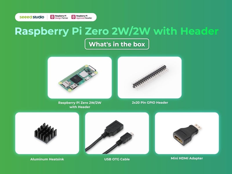 seeed studio Raspberry Pi Zero 2 W Basic Kit, Header, Heatsink, USB Cable, HDMI Adapter (with Quad-core CPU,Bluetooth 4.2,BLE,onboard Antenna,etc.) - Image 2